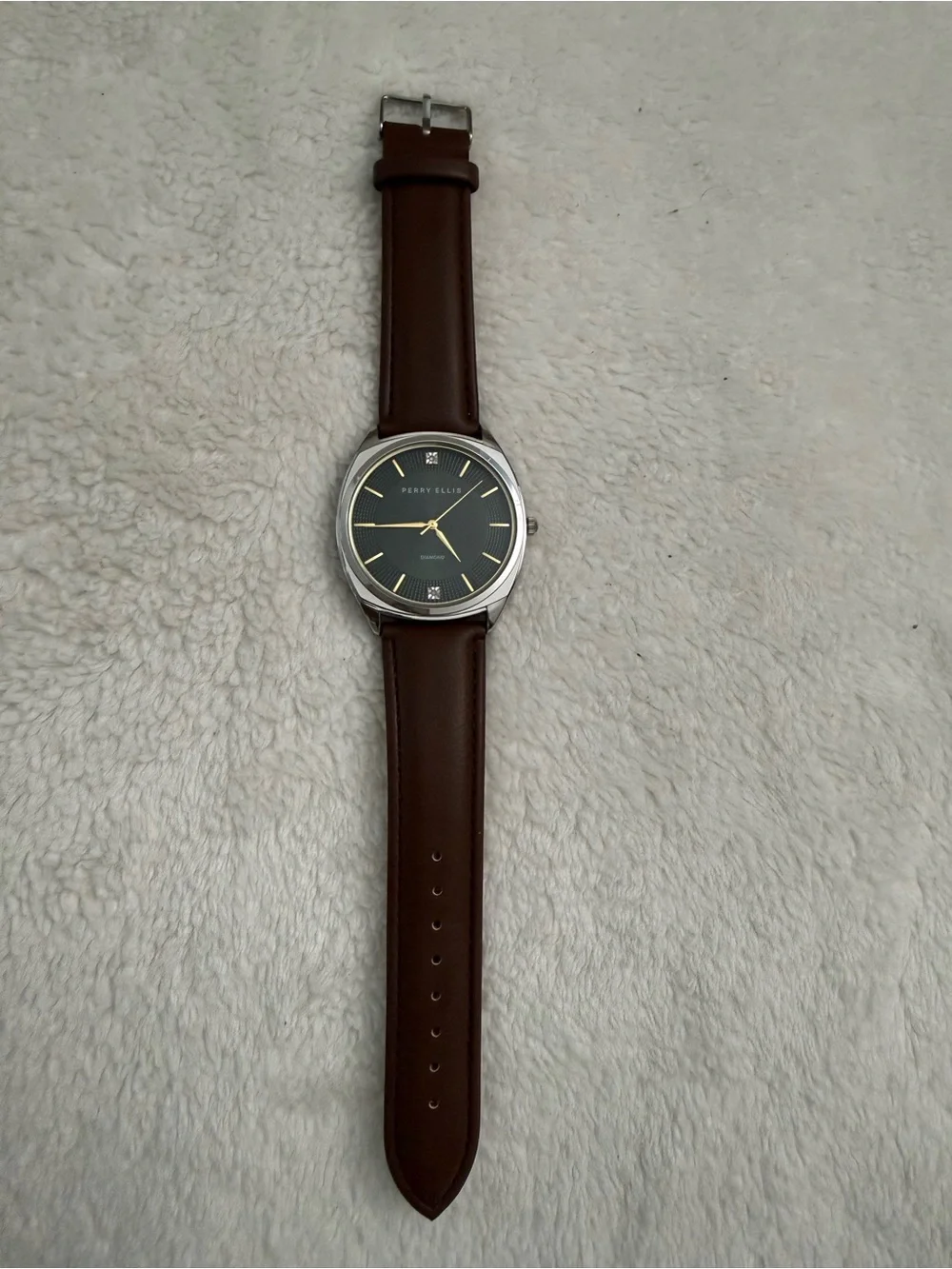 Perry Ellis Green Dial Watch with Brown Leather Strap